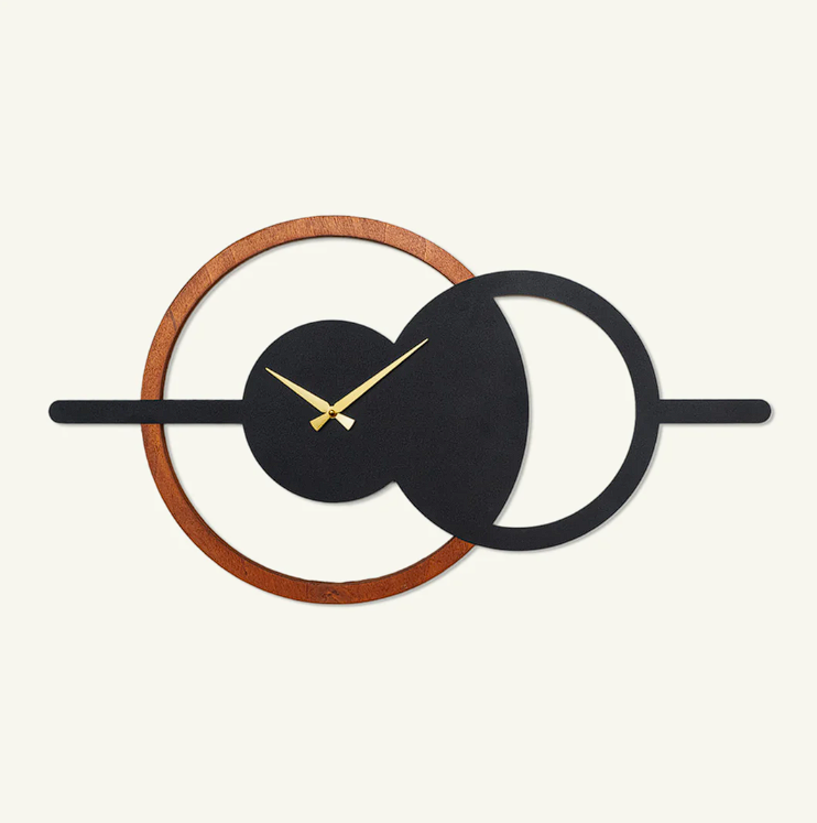 Modern Silent Wall Clock – Metal & Wood Design