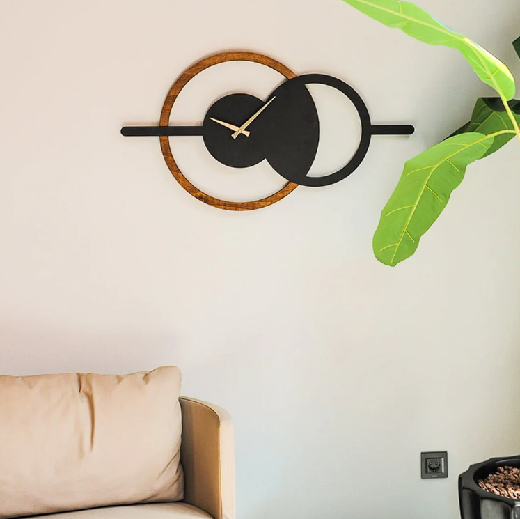 Modern Silent Wall Clock – Metal & Wood Design