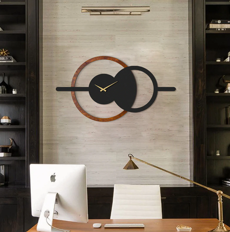 Modern Silent Wall Clock – Metal & Wood Design